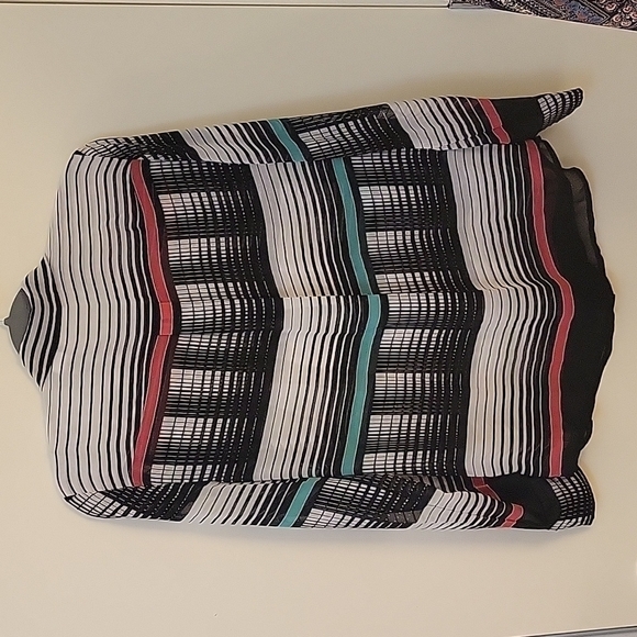 VTG LIZ CLAIBORNE 1990s Striped Chiffon Semi-Sheer Button Down Shirt Medium - Picture 5 of 8